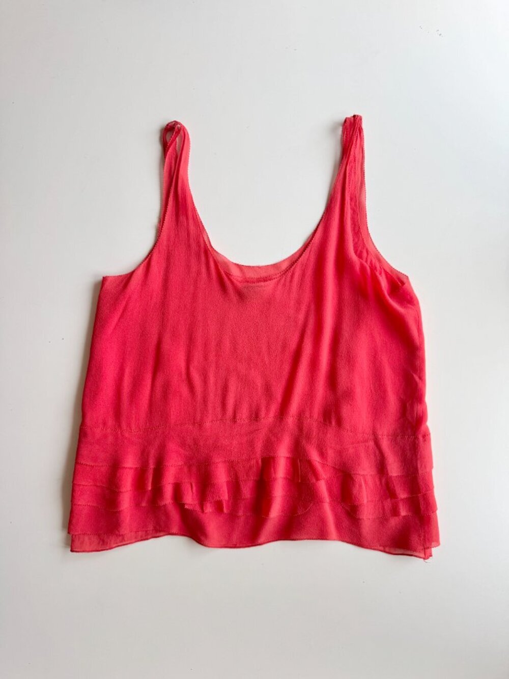 CLUB MONACO Coral Red Silk Georgette Ruffle Layered A-Line Tank, Size S - Picture 5 of 10